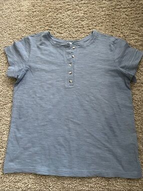 Nine West Soft Blue Short Sleeve Button Henley